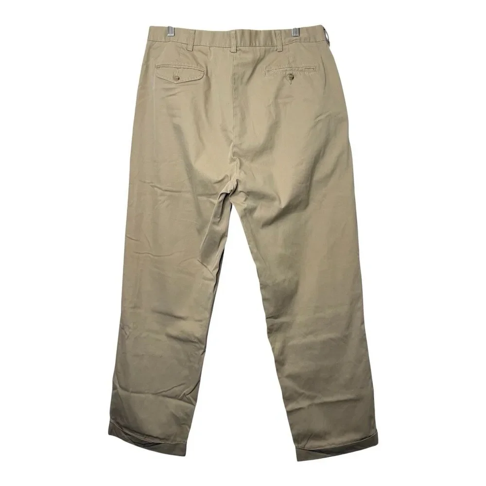 VTG Polo Ralph Lauren Hammond Pants 38x30 Khaki Pleated Cotton Chino Trouser